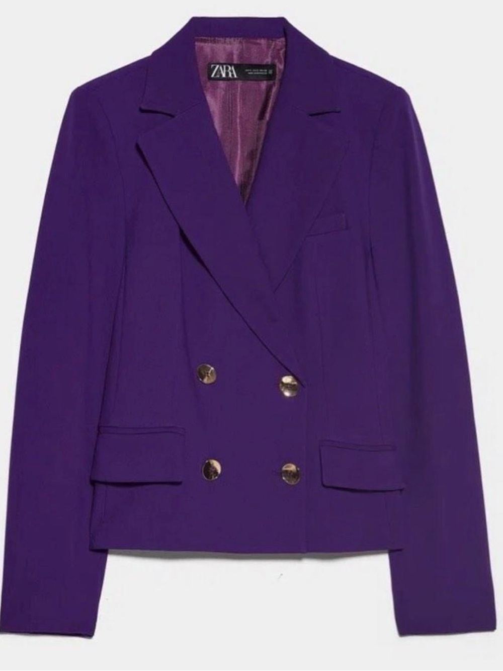 Zara Purple Cropped Blazer XS Double Breast Gold Buttons